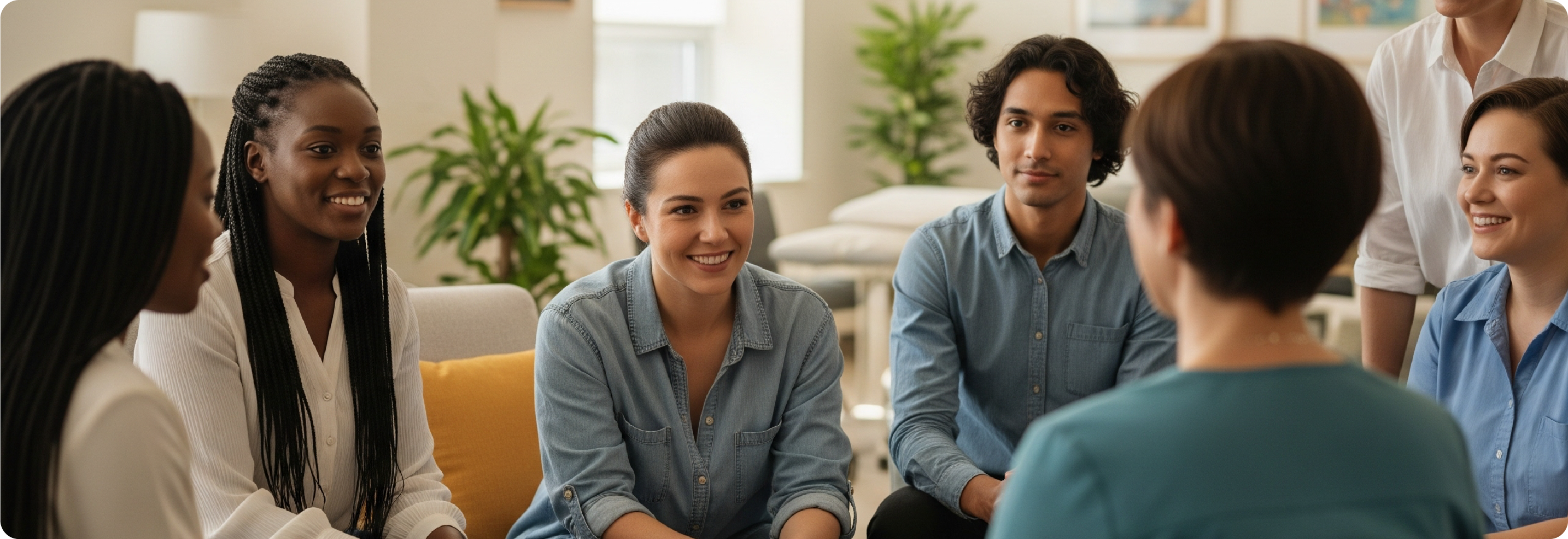 Group of diverse individuals in a discussion session